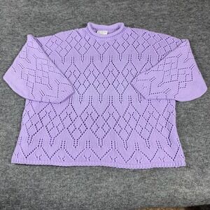Vintage Venezia Sweater Womens 2X Purple Pointelle Knit Diamond Mock Neck 90s